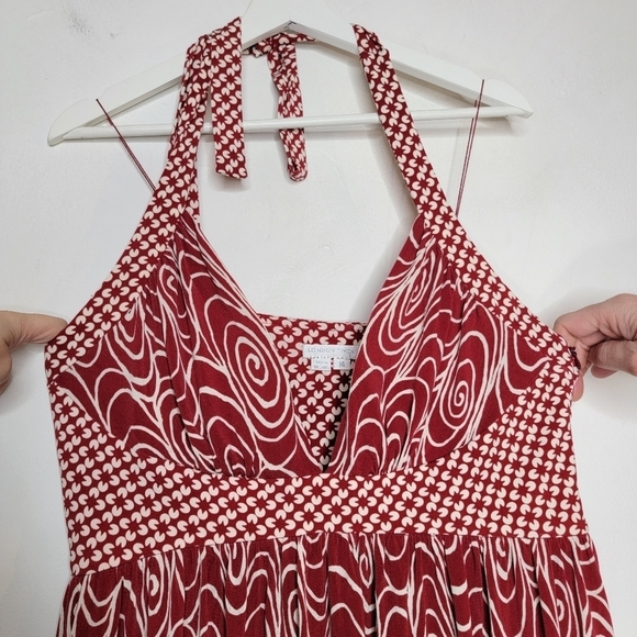 LONDON TIMES Halter Dress Red Abstract Print Retro Sweetheart Neck Women's 14 - Picture 3 of 13